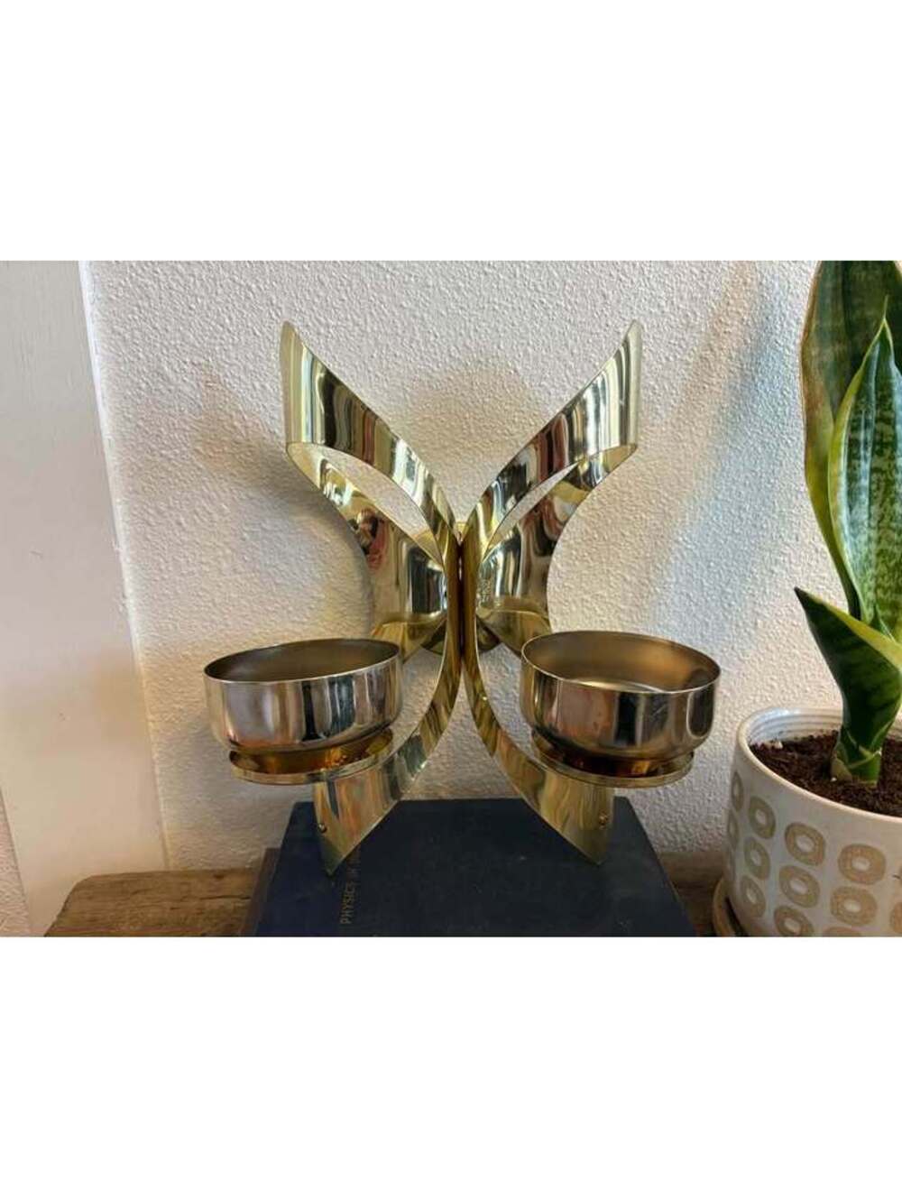 Gorgeous vintage MCM Gold wall sconce candleholder